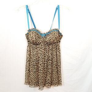 Cacique leopard nitie built in bra blue accent XS